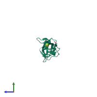 PDB entry 2xy2 coloured by chain, side view.