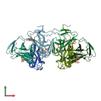PDB entry 2xy3 coloured by chain, front view.
