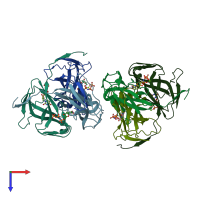 PDB entry 2xy3 coloured by chain, top view.