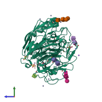 PDB entry 2xyb coloured by chain, side view.