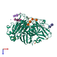 PDB entry 2xyb coloured by chain, top view.