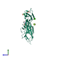 PDB entry 2xyc coloured by chain, side view.