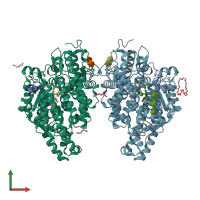 PDB entry 2xyd coloured by chain, front view.