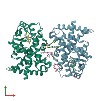 PDB entry 2xyj coloured by chain, front view.