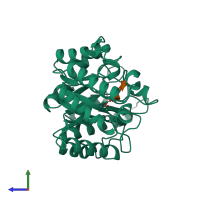 PDB entry 2xyl coloured by chain, side view.