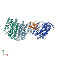 PDB entry 2xz0 coloured by chain, front view.