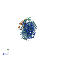 PDB entry 2xz0 coloured by chain, side view.