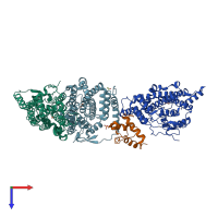 PDB entry 2xz0 coloured by chain, top view.