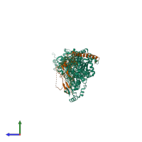 PDB entry 2xzb coloured by chain, side view.