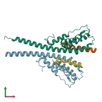 PDB entry 2xze coloured by chain, front view.