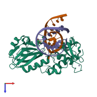 PDB entry 2xzf coloured by chain, top view.