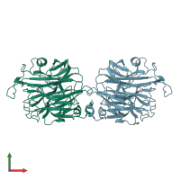 PDB entry 2xzj coloured by chain, front view.