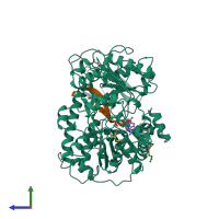 PDB entry 2xzo coloured by chain, side view.