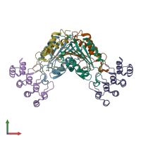 PDB entry 2xzt coloured by chain, front view.