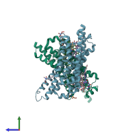 PDB entry 2y01 coloured by chain, side view.