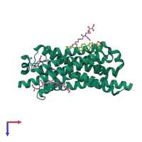 Monomeric assembly 1 of PDB entry 2y02 coloured by chemically distinct molecules, top view.