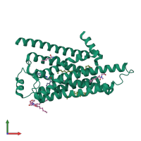 Monomeric assembly 2 of PDB entry 2y02 coloured by chemically distinct molecules, front view.