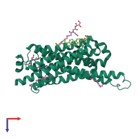 Monomeric assembly 2 of PDB entry 2y02 coloured by chemically distinct molecules, top view.