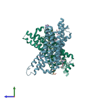 PDB entry 2y03 coloured by chain, side view.