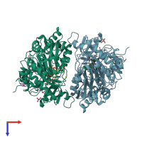 PDB entry 2y08 coloured by chain, top view.