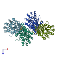 PDB entry 2y0f coloured by chain, top view.