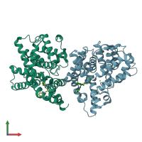PDB entry 2y0j coloured by chain, front view.