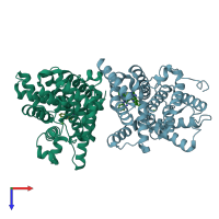 PDB entry 2y0j coloured by chain, top view.