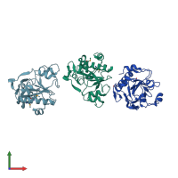 PDB entry 2y28 coloured by chain, front view.