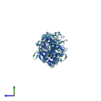 PDB entry 2y2b coloured by chain, side view.