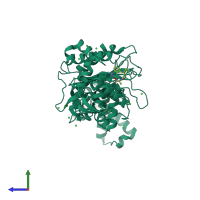 PDB entry 2y2n coloured by chain, side view.