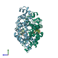 PDB entry 2y30 coloured by chain, side view.