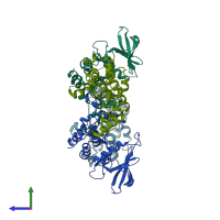 PDB entry 2y4p coloured by chain, side view.