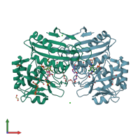 PDB entry 2y4r coloured by chain, front view.