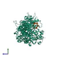 PDB entry 2y5e coloured by chain, side view.