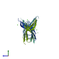 PDB entry 2y5p coloured by chain, side view.