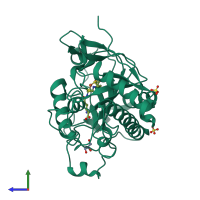 PDB entry 2y60 coloured by chain, side view.