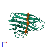 PDB entry 2y64 coloured by chain, top view.