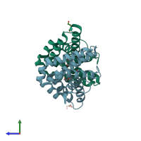 PDB entry 2y6w coloured by chain, side view.