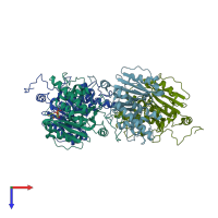 PDB entry 2y7a coloured by chain, top view.