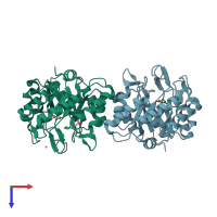 PDB entry 2y7g coloured by chain, top view.