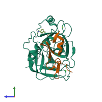 PDB entry 2y80 coloured by chain, side view.