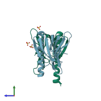 PDB entry 2y8g coloured by chain, side view.