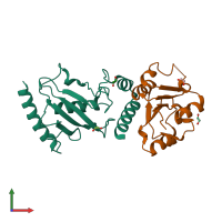 PDB entry 2y9m coloured by chain, front view.