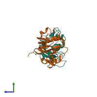 PDB entry 2y9m coloured by chain, side view.