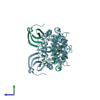 PDB entry 2ya9 coloured by chain, side view.