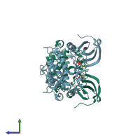 PDB entry 2yaa coloured by chain, side view.