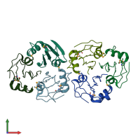 PDB entry 2yad coloured by chain, front view.