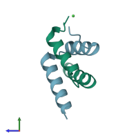 PDB entry 2yal coloured by chain, side view.