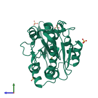 PDB entry 2yas coloured by chain, side view.