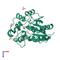 PDB entry 2yas coloured by chain, top view.
